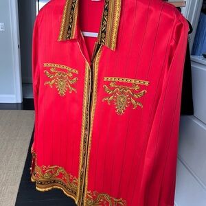 Escada Red Blouse with Gold Accents
